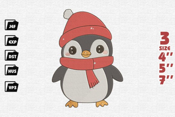 Adorable Christmas Penguin Embroidery Design