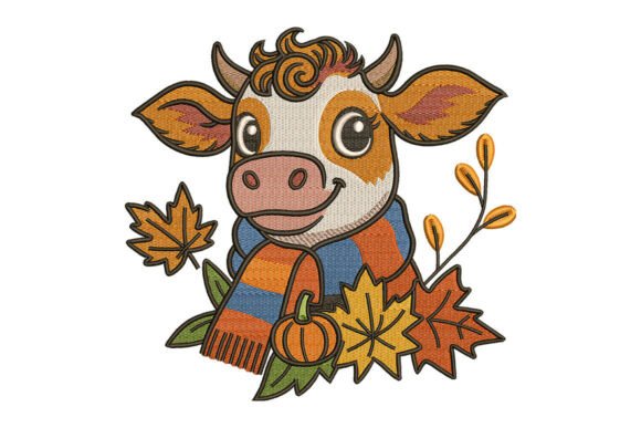 Autumn Cow Embroidery Design