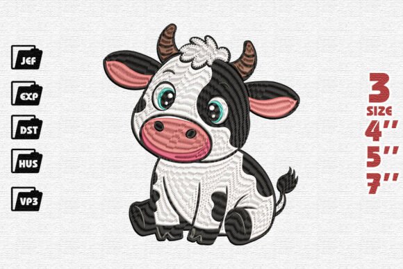 Cute Baby Cow Embroidery Design