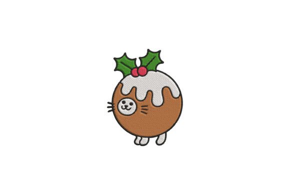 Cute Christmas Pudding Cat Embroidery