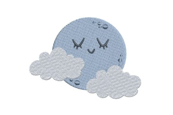 Cute Sleeping Moon or Planet Embroidery Design