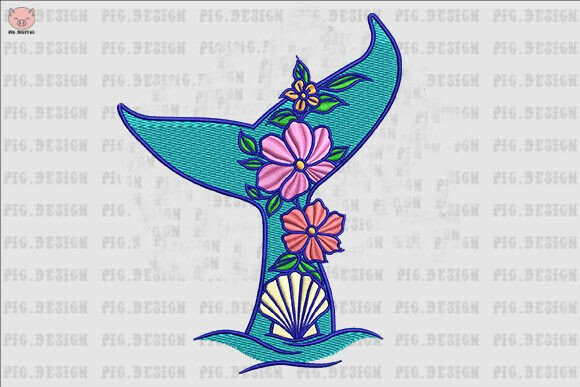 Floral Whale Tail Ocean Embroidery