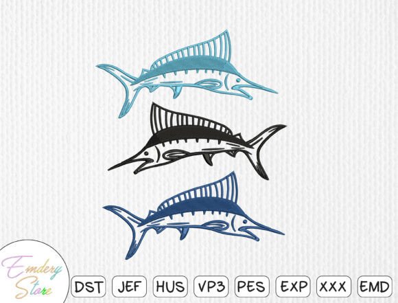 Marlin Fish Embroidery Design Set