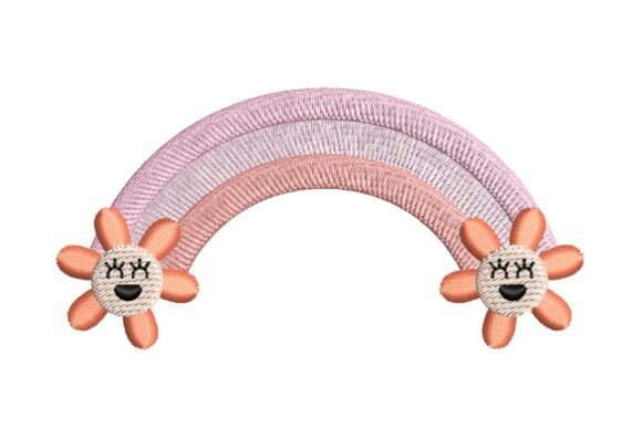 Pastel Rainbow Arch with Flower Faces Embroidery Design