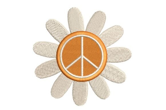 Peace Sign Daisy Flower Embroidery Design