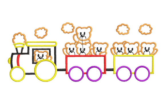 Teddy Bear Train Embroidery Design